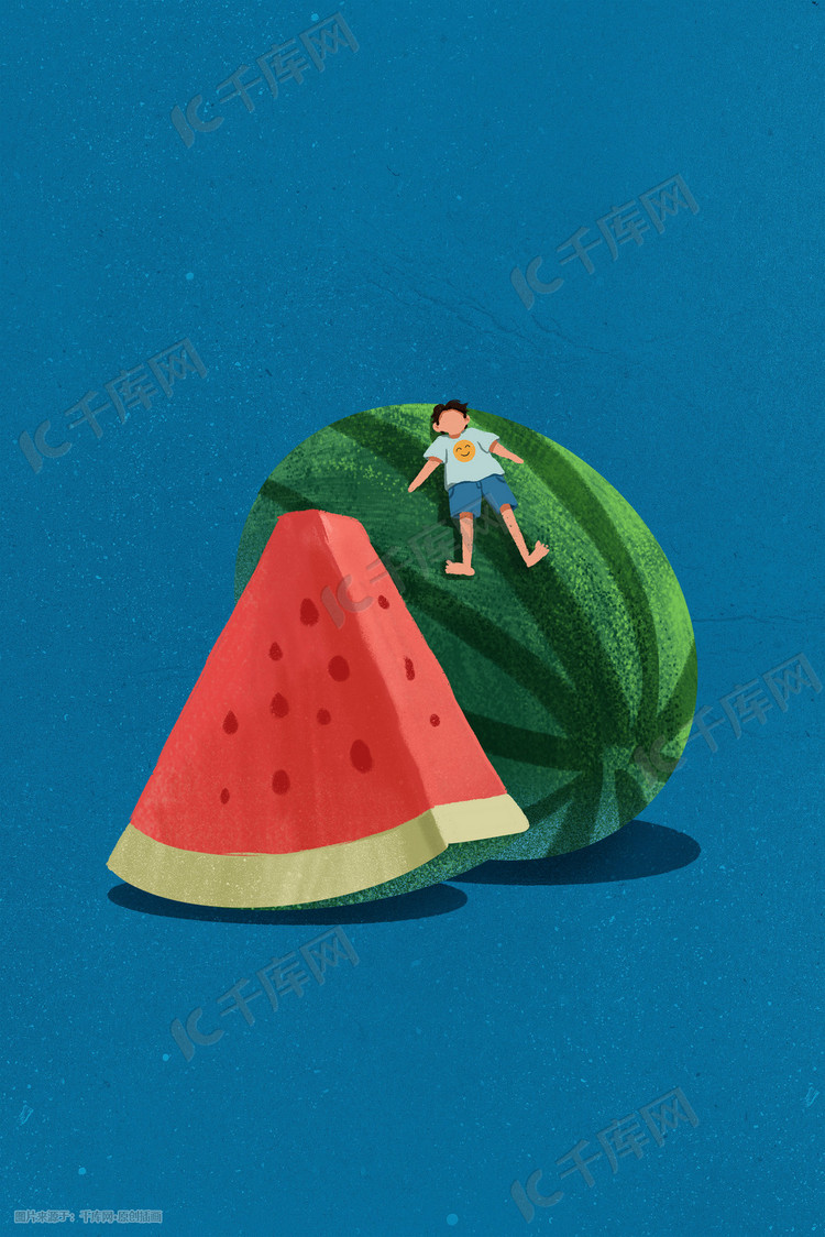 蓝色夏天创意水果超级大西瓜