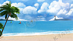沙滩海浪天空海鸥海洋插画