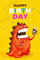 Q版卡通生小怪兽生日开心的吃蛋糕