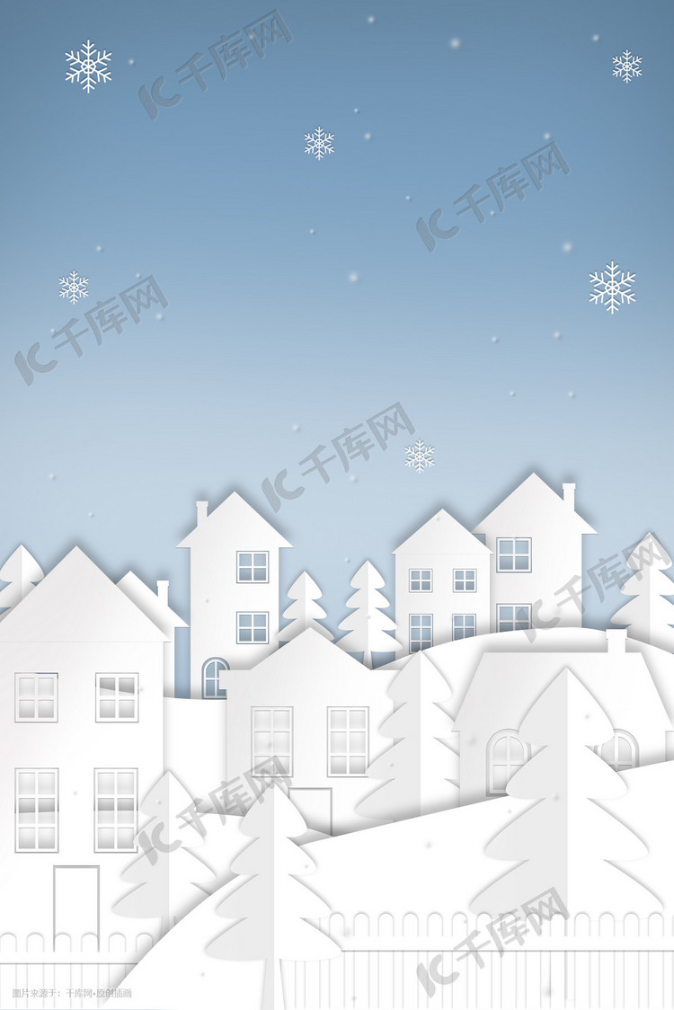 剪纸风冬天雪景立冬大雪小雪节气插画