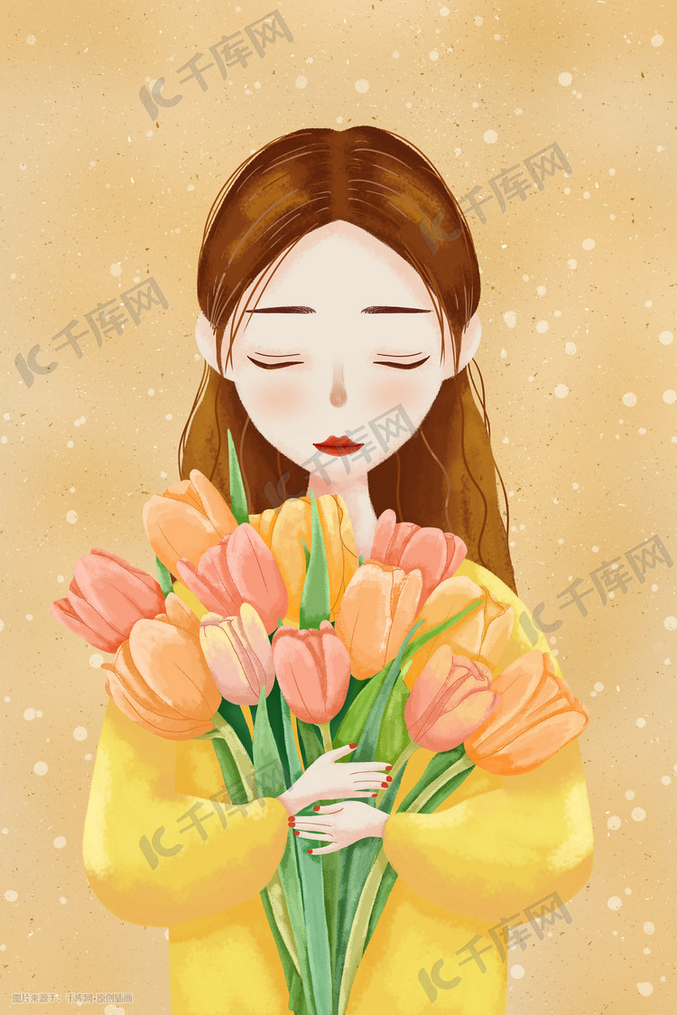 花与少女文艺小清新治愈系插画