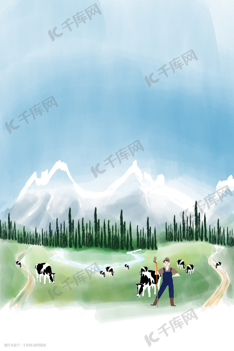 乡村牧场新疆天山奶牛海报背景