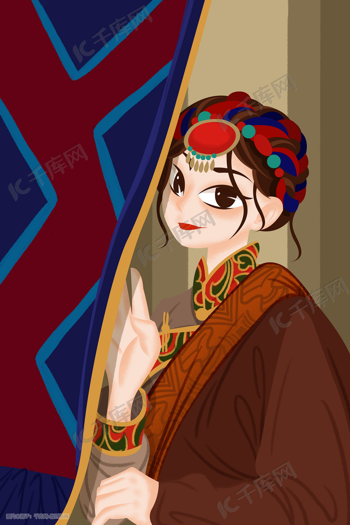 少数民族人物藏族手绘插画图片-千库网
