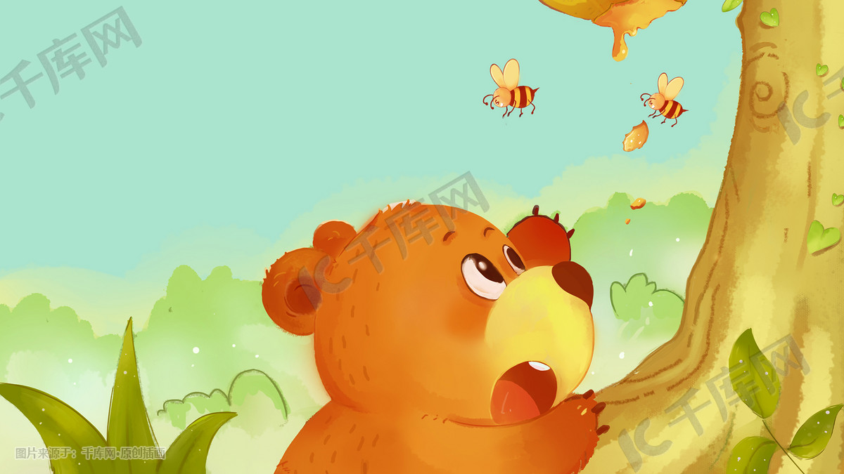 春天小棕熊吃蜂蜜