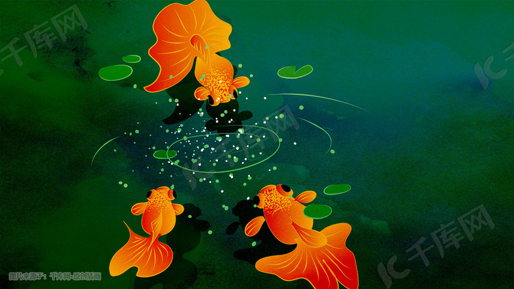 国风花鸟鱼虫金鱼池塘工笔画