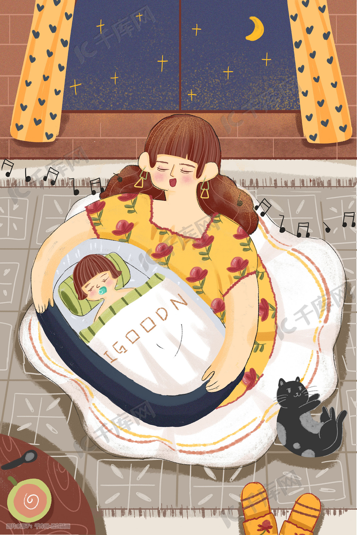 彩绘温馨母亲节睡觉的母女图片素材-编号33080706-图行天下