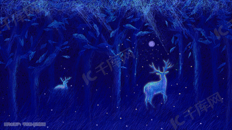 治愈系鹿与森林手绘插画