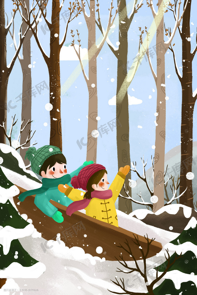 冬季孩子儿童滑雪游戏