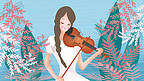 丛林演奏小提琴的少女插画