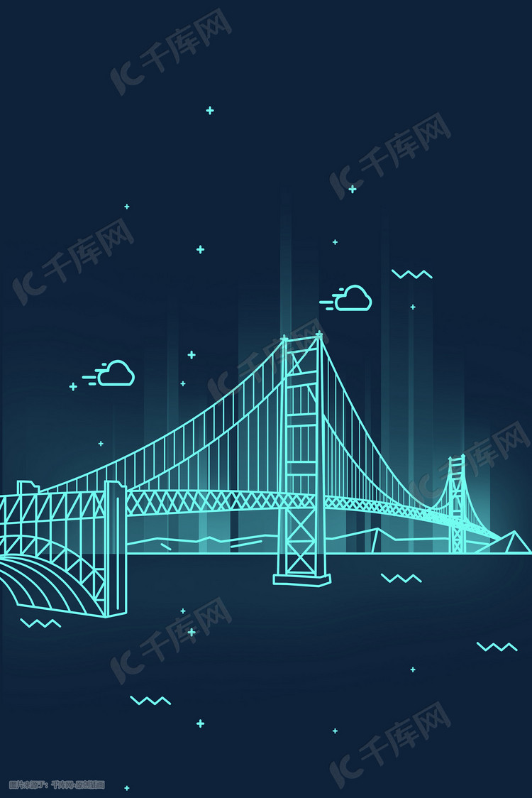 扁平线条旅游地标性建筑美国旧金山金门大桥