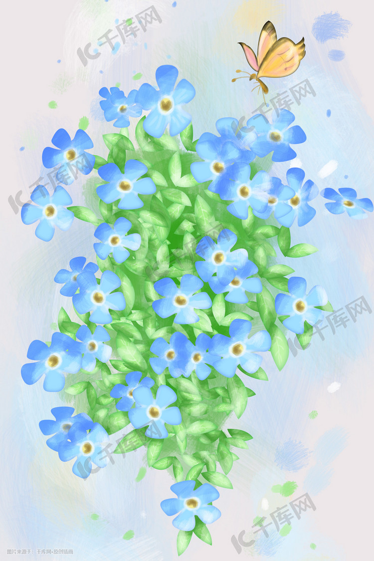 花卉植物蓝花自然手绘插画psd