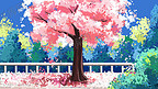 粉色樱花树风景背景