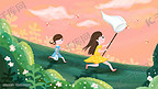处暑夏天夏季自然户外野外女孩蜻蜓手绘插画