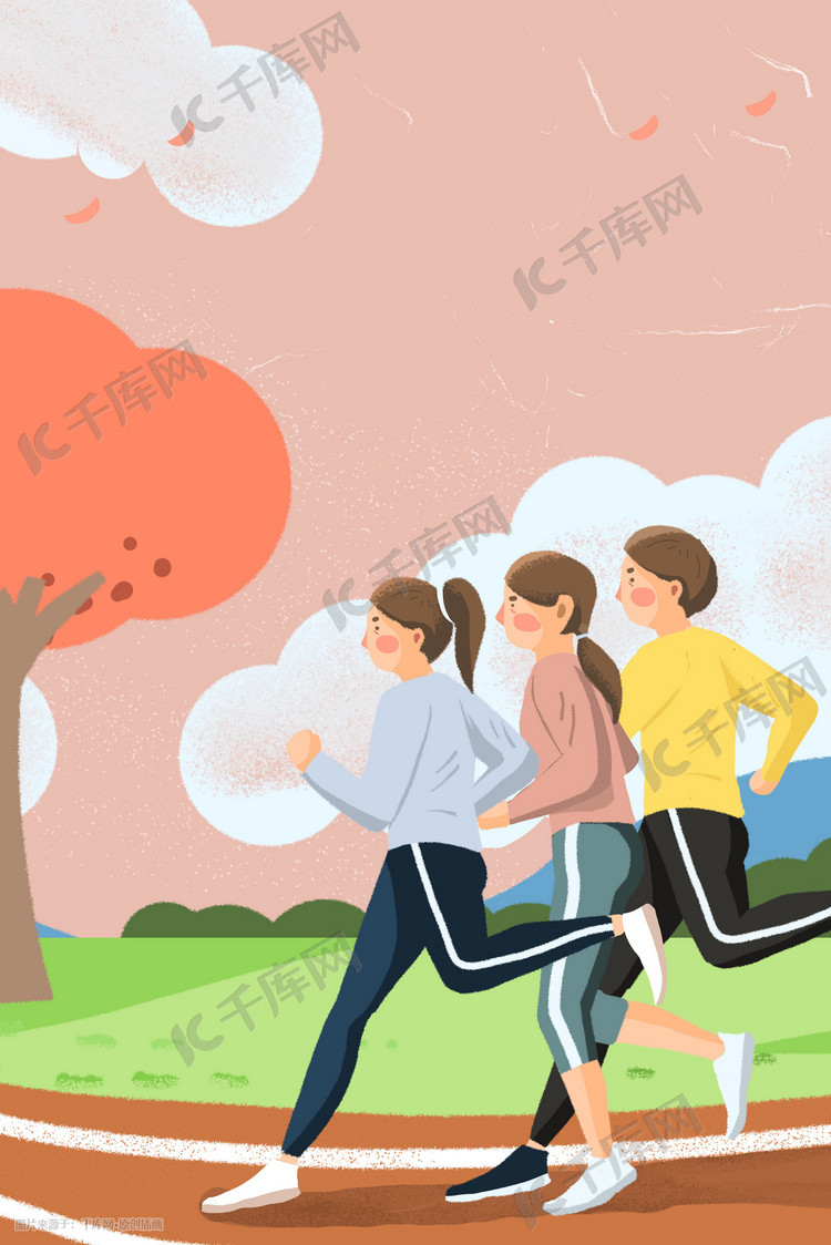 公园跑步插画海报背景