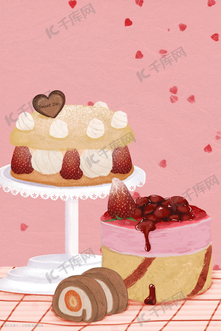 可爱美味甜品蛋糕插画
