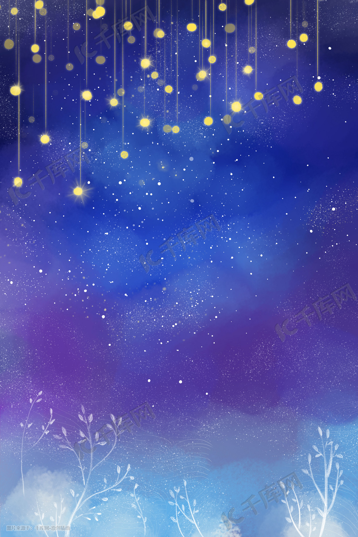 手绘夜晚星空唯美治愈星星流星宇宙背景插画图片 千库网 插画id