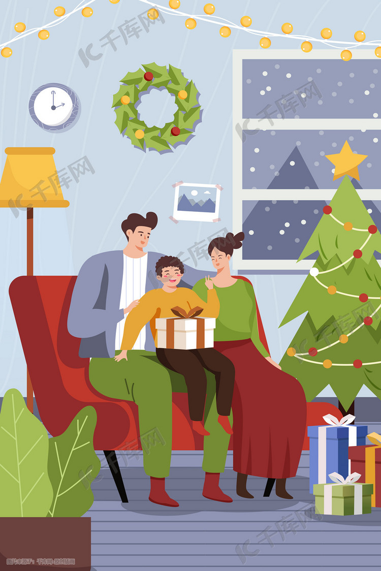 圣诞节圣诞快乐家庭团聚扁平手机页面配图圣诞
