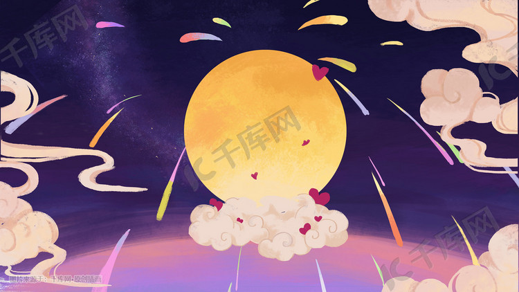 七夕节月亮祥云银河夜晚星空星星背景