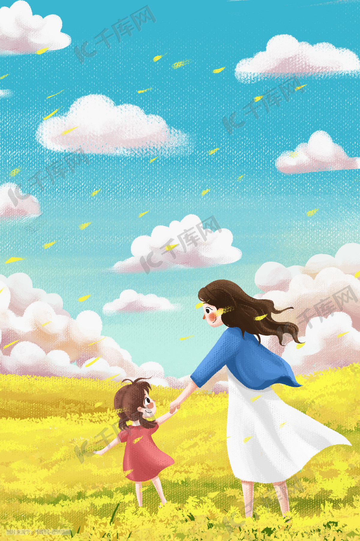 散步的妈妈和孩子插画图片素材_ID:427023200-Veer图库