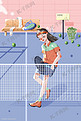 54青年节青年人运动健身打网球少女插画