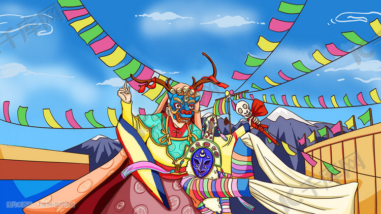中国非遗民俗文化藏戏手绘插画