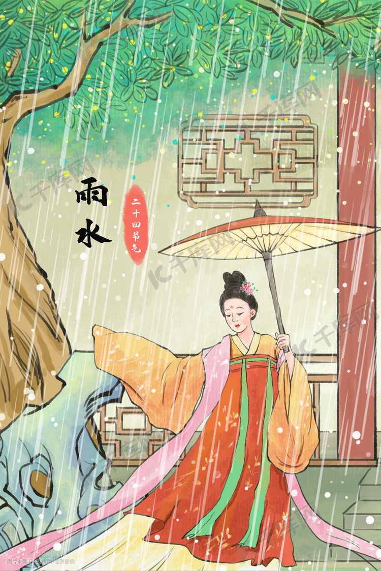 中国风古风主题二十四节气之雨水