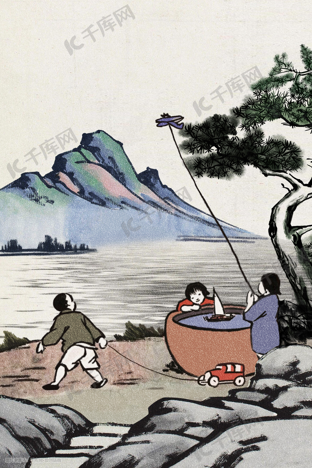 灰色系中国风古风水墨山脉石头儿童玩耍背景插画图片 千库网 插画id 灰色系中国风古风水墨山脉石头儿童玩耍背景插画图片 千库网 插画id