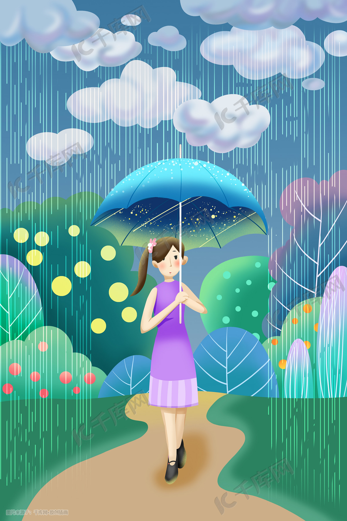 撑伞的女生卡通图片素材-编号39990936-图行天下