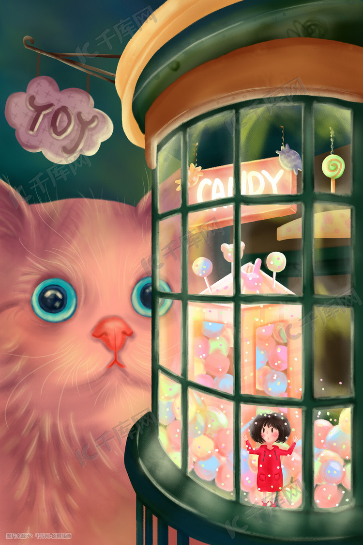 小人世界糖果店橱窗玩具猫咪
