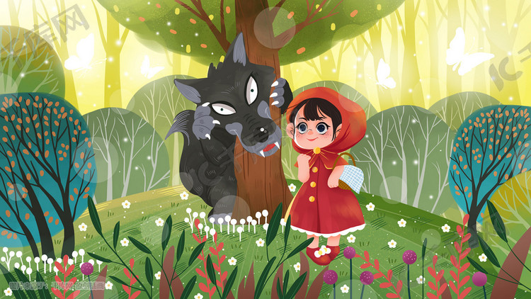 欧美童话故事小红帽森林插画