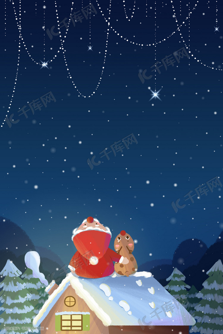 圣诞节圣诞老人圣诞和驯鹿看星空圣诞