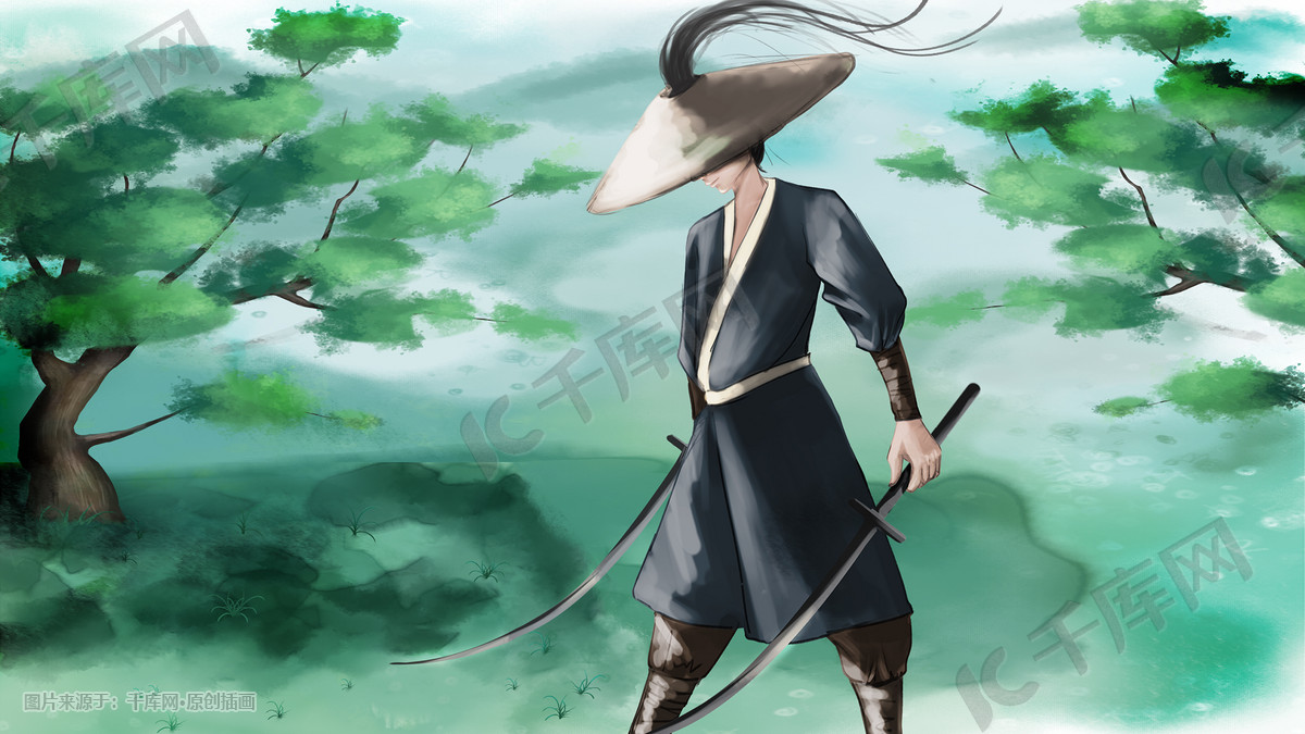 武侠古风男子山林舞双剑