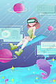 科技互联网5G商务数据VR少女卡通插画