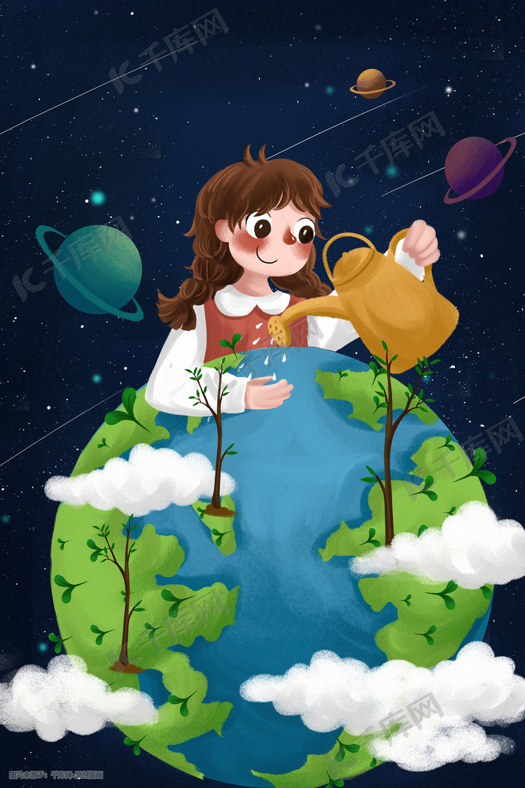 世界环境日保护环境植树种树社会公益活动插画图片-千库网