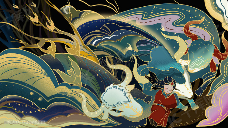 国潮神话宗教中国风工笔西藏插画背景