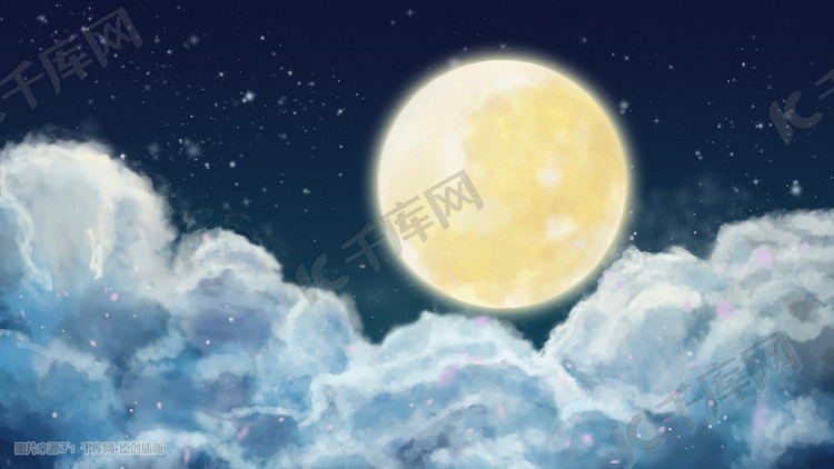 七夕云月亮夜晚插画