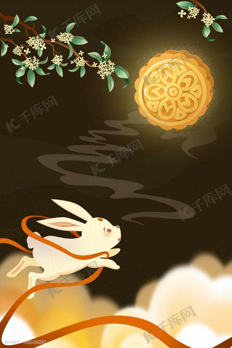 中秋节玉兔把月亮当作月饼中秋