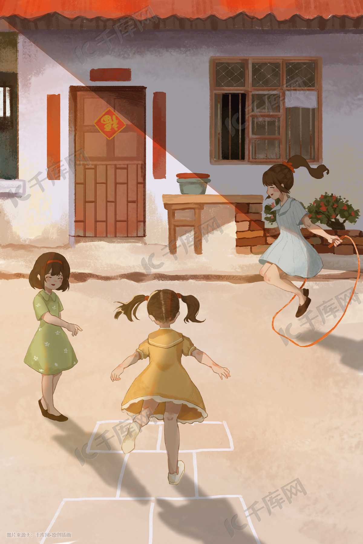 我们的90年代之童年游戏插画图片-千库网