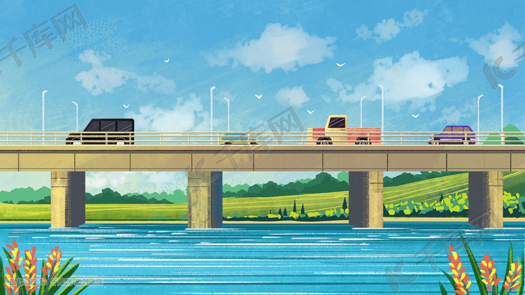 交通工具桥上汽车风景