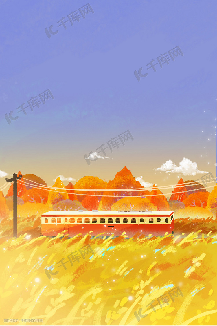 秋天金色稻谷与火车