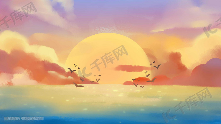 唯美海洋日落夕阳天空蓝天云背景