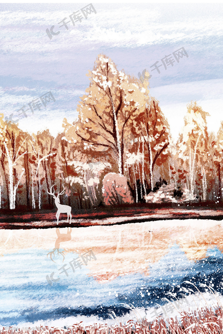 立冬树林风景油画