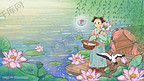 古风主题之春天在湖边的女孩子场景