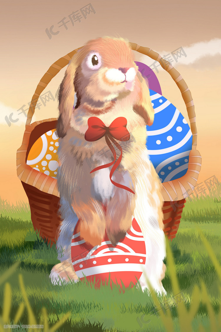 复活节可爱兔子与彩蛋