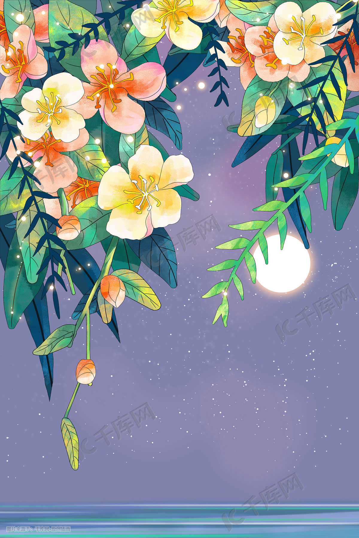 唯美治愈花朵花手绘秋天春天夏天背景插画图片 千库网 插画id