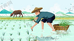 24节气芒种农民种植插秧风景卡通插画