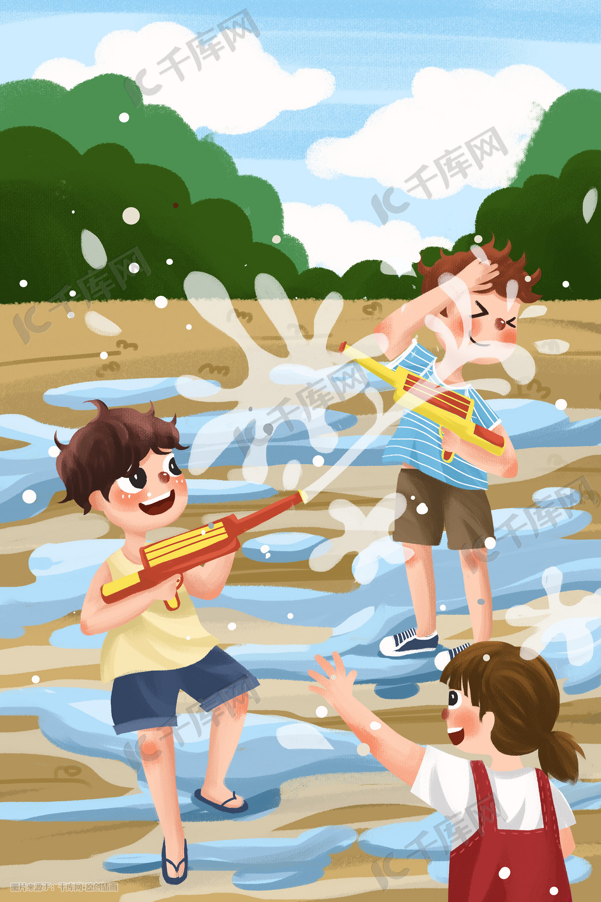 手绘玩水枪的男孩设计图__儿童幼儿_人物图库_设计图库_昵图网nipic.com