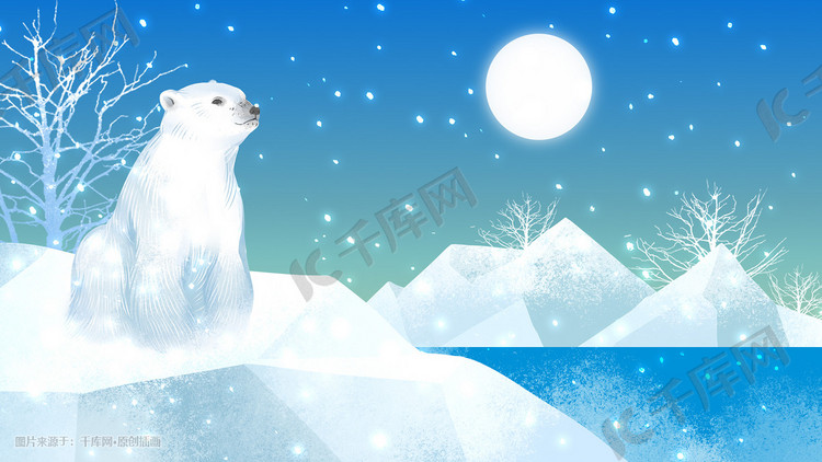 冬季大雪背景北极冰原白熊