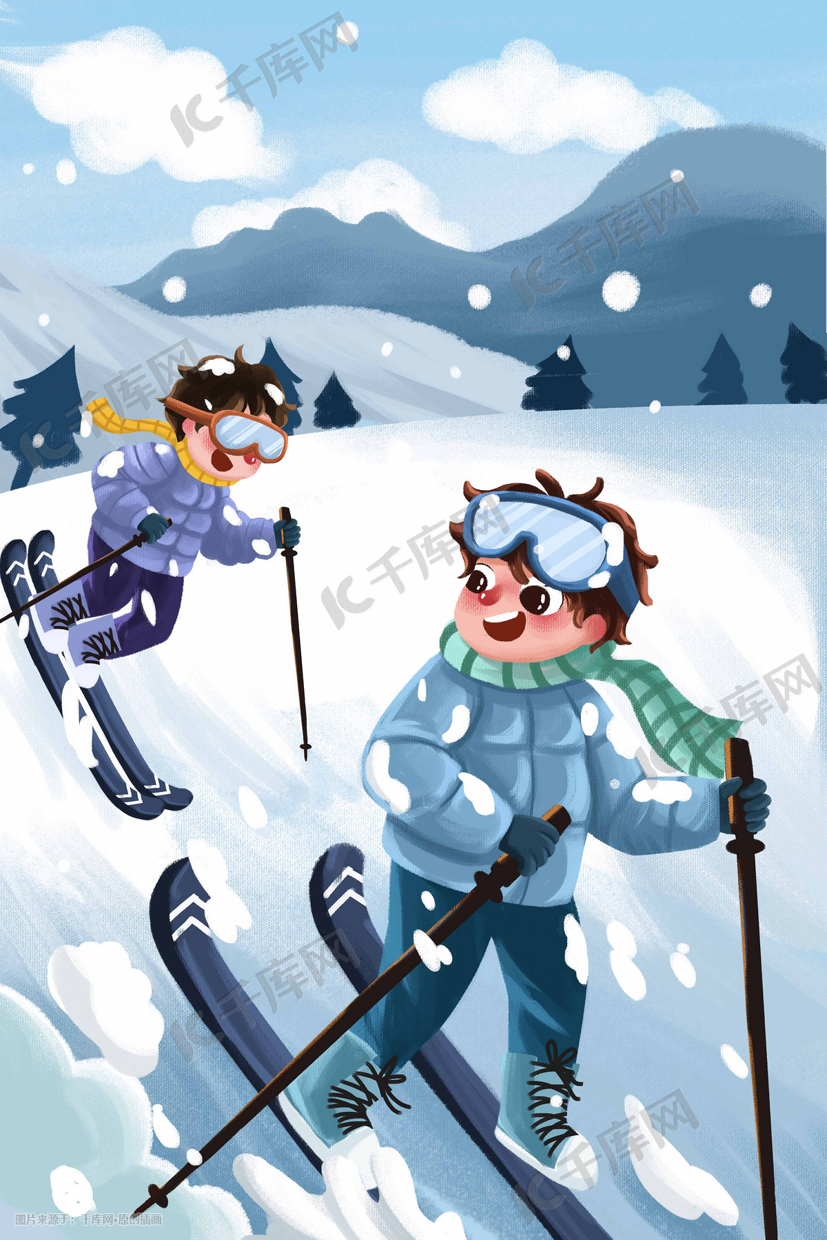 寒冷冬季滑雪的小女孩图片素材免费下载 - 觅知网