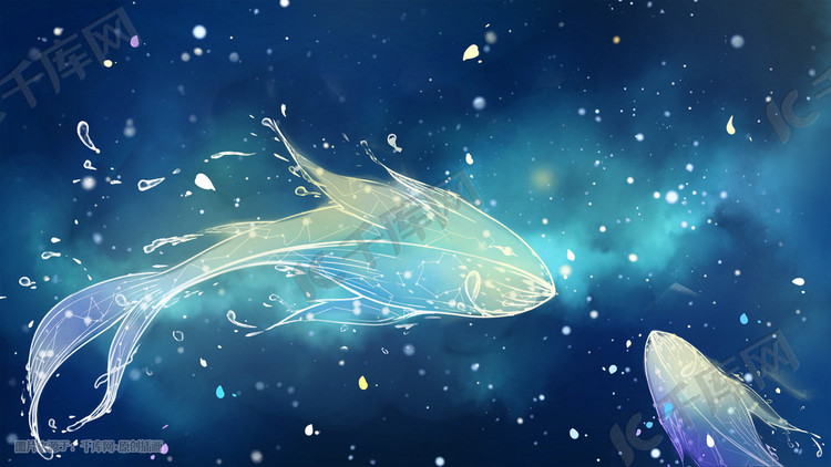 唯美治愈星空宇宙星星鱼蓝色背景